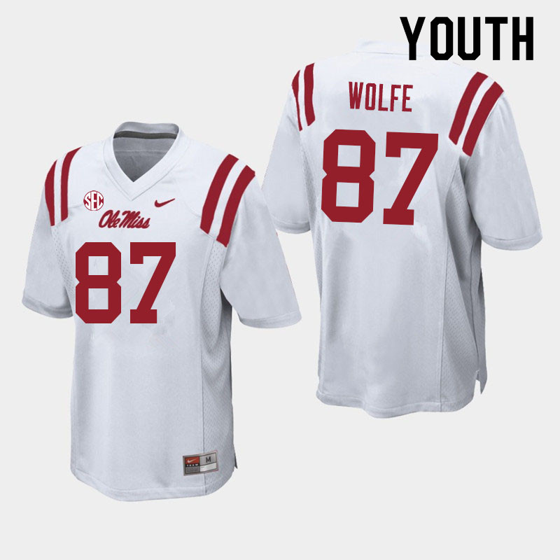 Hudson Wolfe Ole Miss Rebels NCAA Youth White #87 Stitched Limited College Football Jersey IVE1358WC
